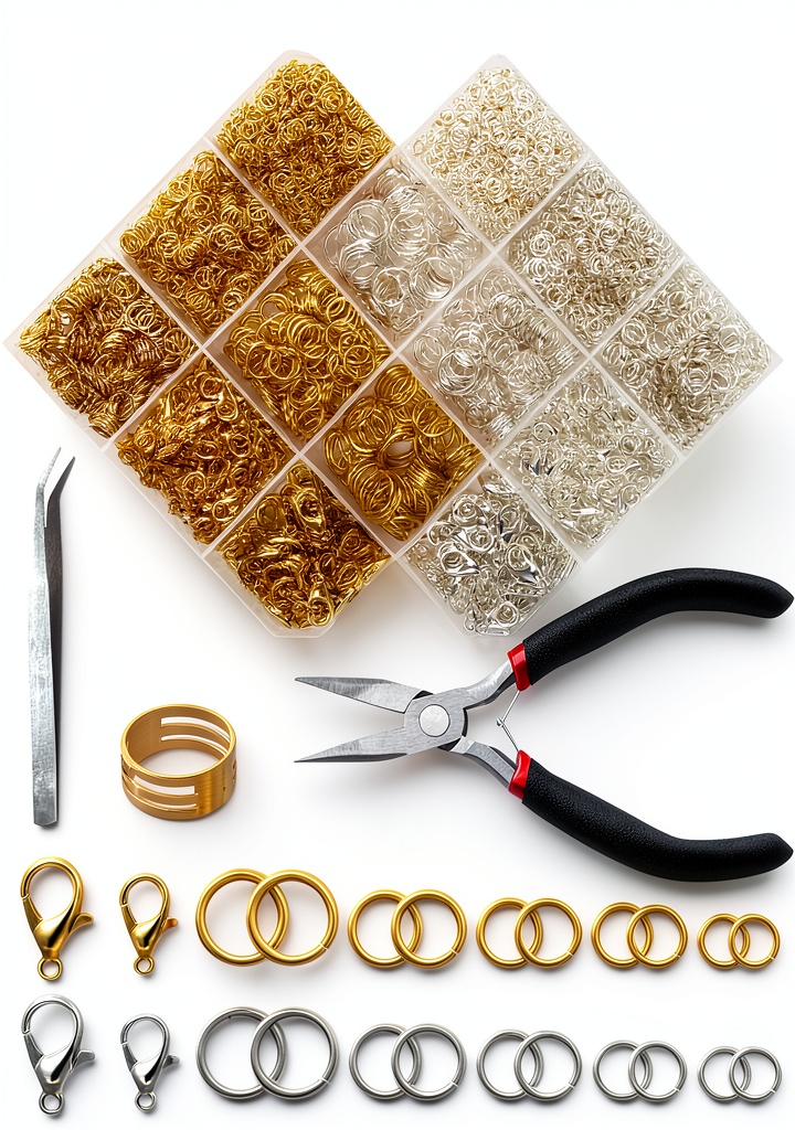 Installing FIVEIZERO Jump Rings Jewelry Making kit on a wooden desk with tools spread out